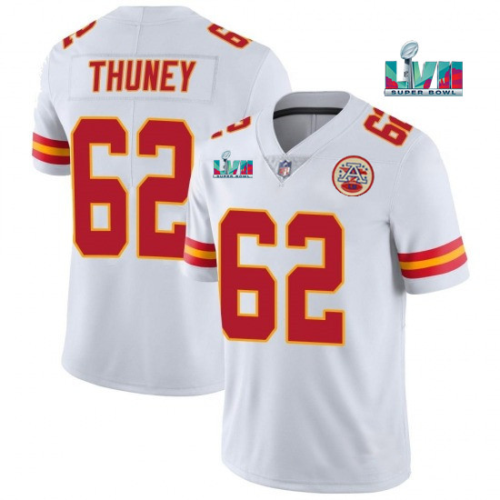 Men??s Kansas City Chiefs #62 Joe Thuney White Super Bowl LVII Patch Vapor Untouchable Limited Stitched Jersey